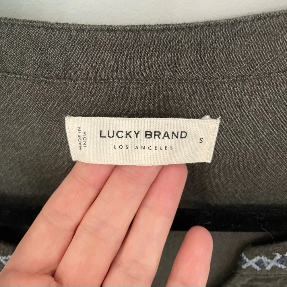 Lucky Brand Embroidered Geo Top Size Small Washed Black Boho Cross Stitch. 10 - Picture 3 of 11